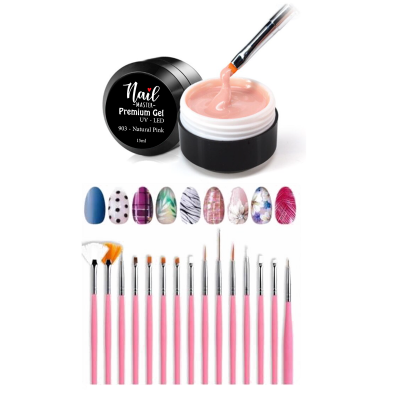 Protez Tırnak Jeli 15ml+ 15li Fırça Seti